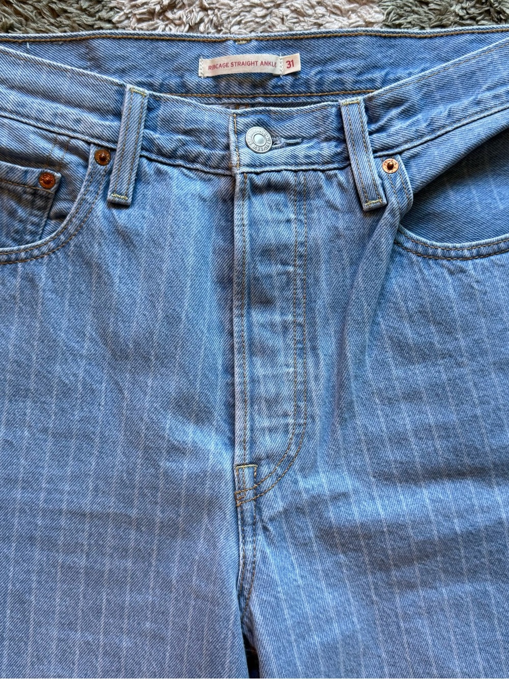 Light Blue Pinstripe Straight-Leg Levi’s. - Picture 3 of 11
